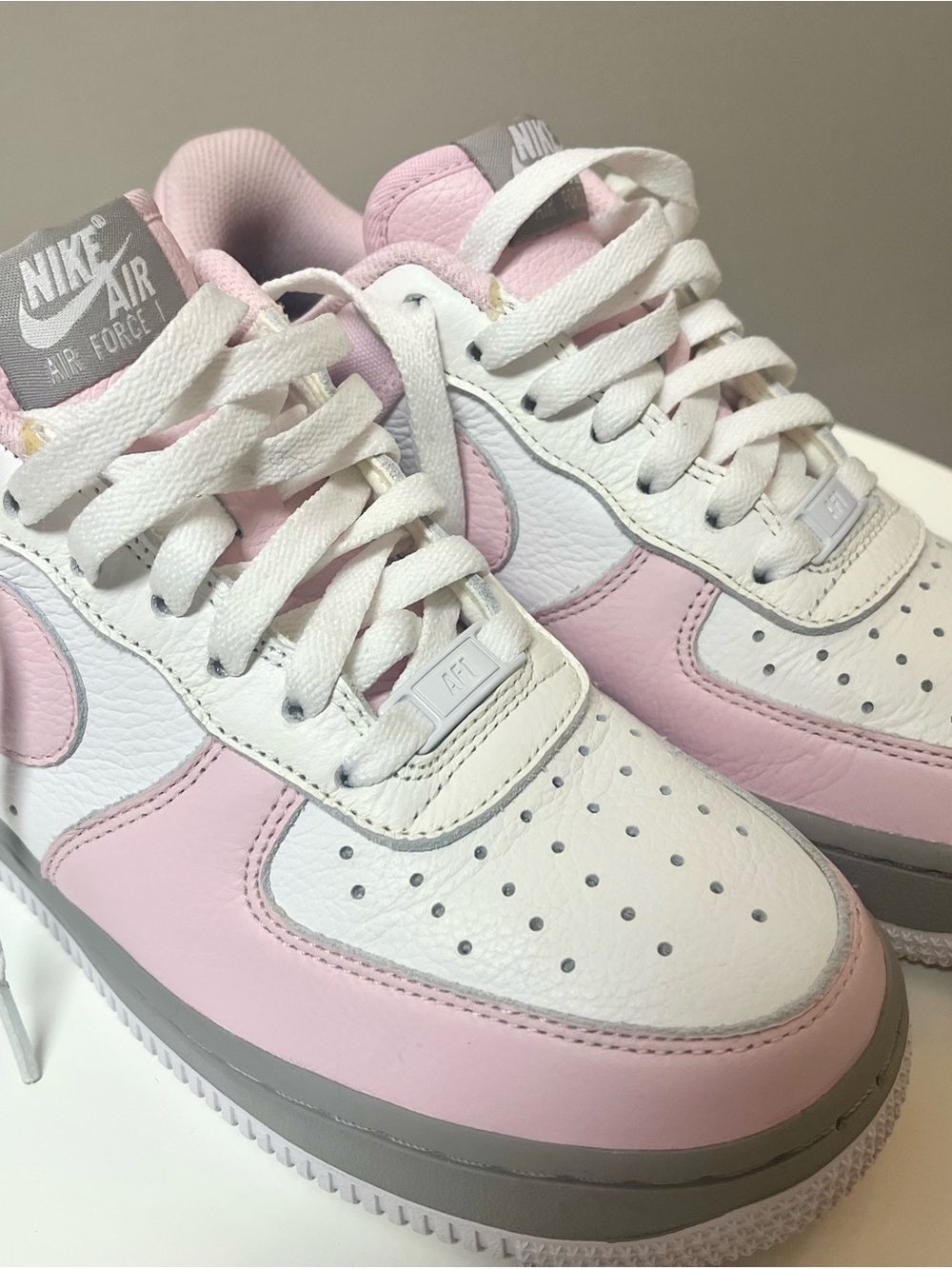 CUSTOM MADE Nike Air Force 1 Low — White, Light Pink & Gray 7.5